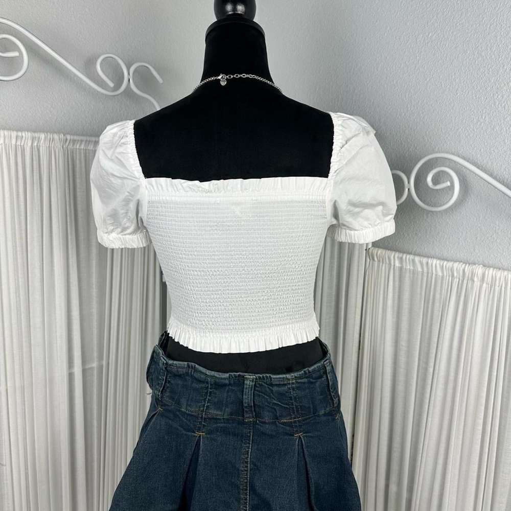 DKNY White Ruched Puff Sleeve Crop Top - Picture 4 of 5